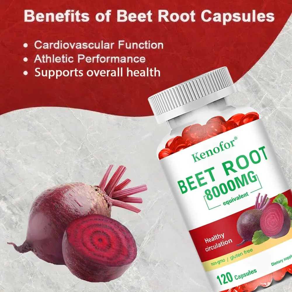 Beetroot Powder Extract Capsules - With Black Pepper for Nitric Oxide Heart & Blood Pressure Health Energy & Endurance Support — image 1