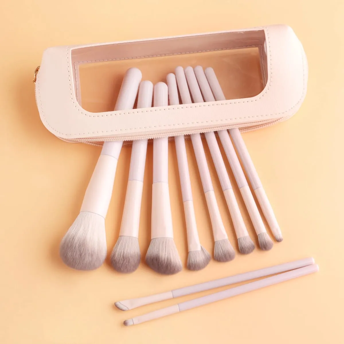 13Pcs Soft Bristle Beige Makeup Brushes with Large Round Powder Brush Detail Eyeshadow Brush Nose Shadow Brush + Storage Bag S — image 2
