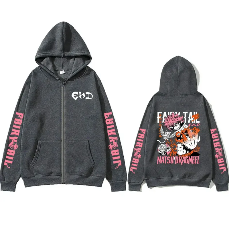 Anime Fairy Tail Zipper Hoodie Manga Natsu Dragneel Graphic Print Zip Up Jacket Coat Men Women Fashion Casual Oversized Hoodies — image 9
