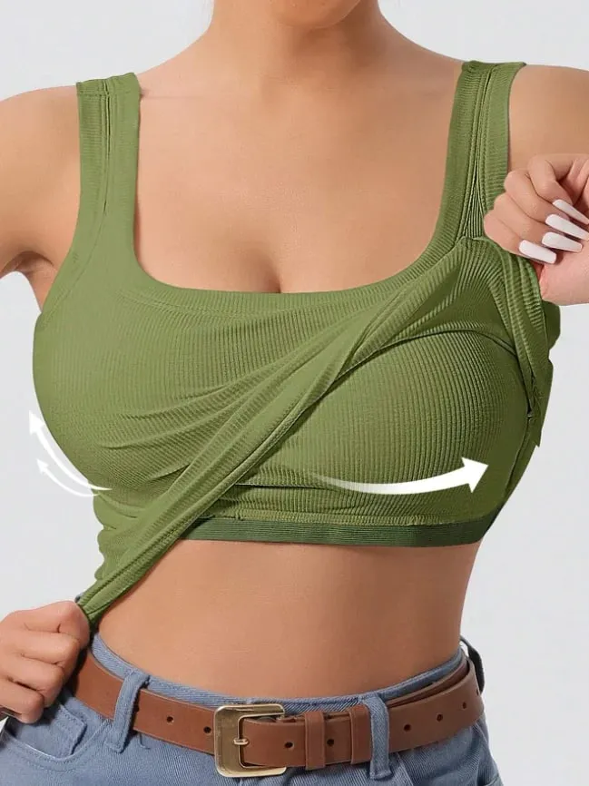 2026 Summer Women's Western-style One-piece Built-in Bra Ribbed Square Neck Slimming Versatile Outerwear Base Layer Tank — image 12