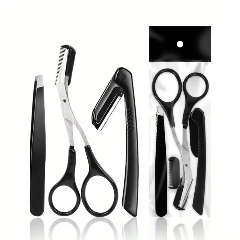 3/4/5/11/12pcs Eyebrow Trimmer Set Scissors Tweezers Eyebrow Razor Scraping Eyebrow Comb Razor Eyebrow Clip Makeup Tools — image 3