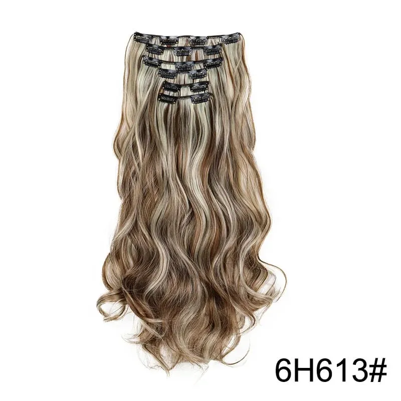6pcs/set 24Inch Synthetic Long Curly Wavy Hair Extension 16 Clips High Tempreture Hairpiece Clip In Hair Extensions for Women — image 16