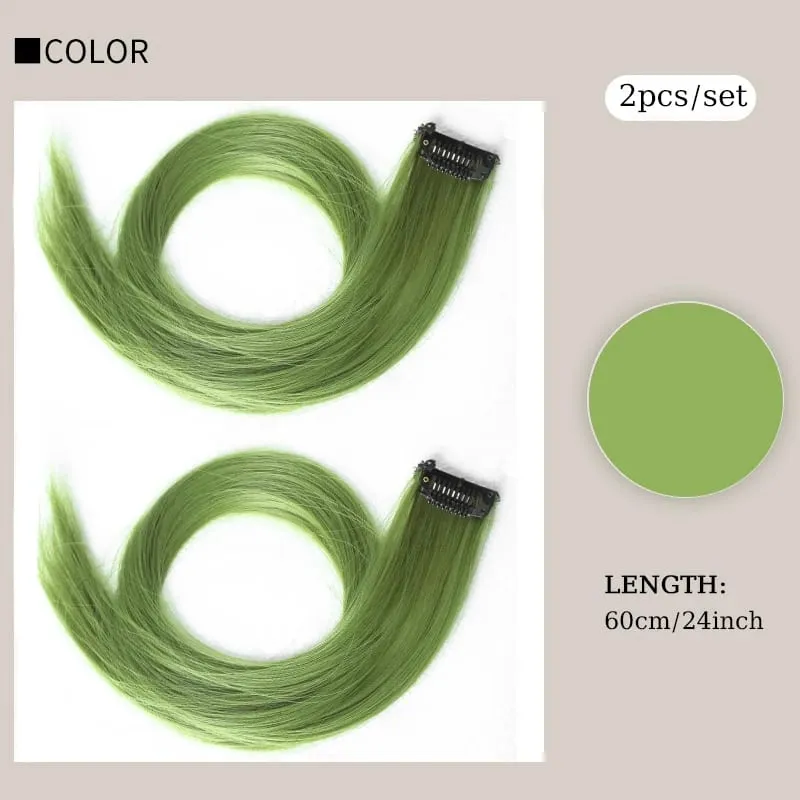 2PCS/SET Colored Party Highlights Clip in Hair Extensions 24inch Long Straight Hair Clips Hairpiece for Halloween Christmas Wear — image 13