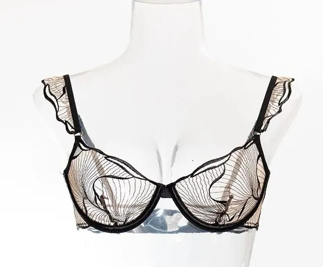 セクシーな Women French Hollow Lace Bra Set Floral Embroidery Ultra Thin Cup Minimizer Brassiere Stretchy Daily Lingerie 32 to 38 — image 8