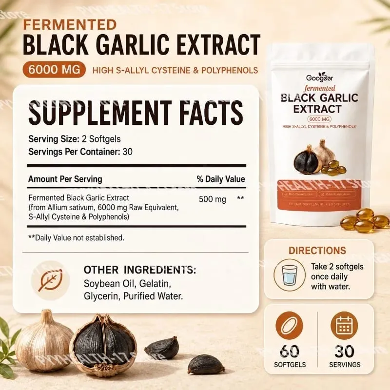 Googeer Fermented Black Garlic Extract 6000MG Softgels Antioxidant Immune Support S-Allyl Cysteine Men Women 60 Softgels 60 Days — image 2