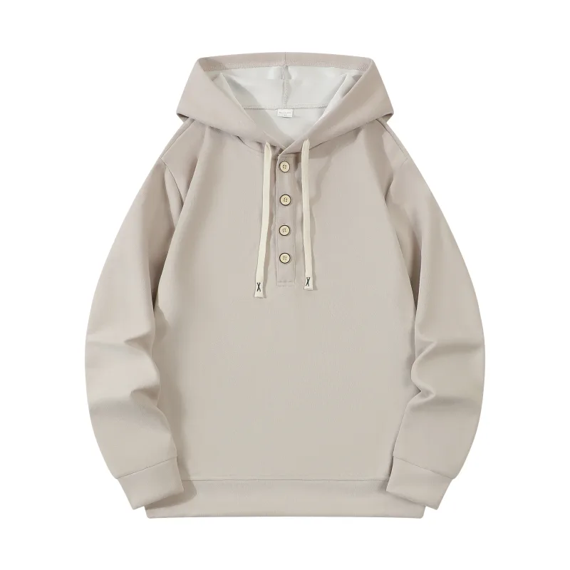 Four button hooded sweatshirt autumn winter men's new long sleeved hooded sweatshirt fashionable and casual men's sportswear,