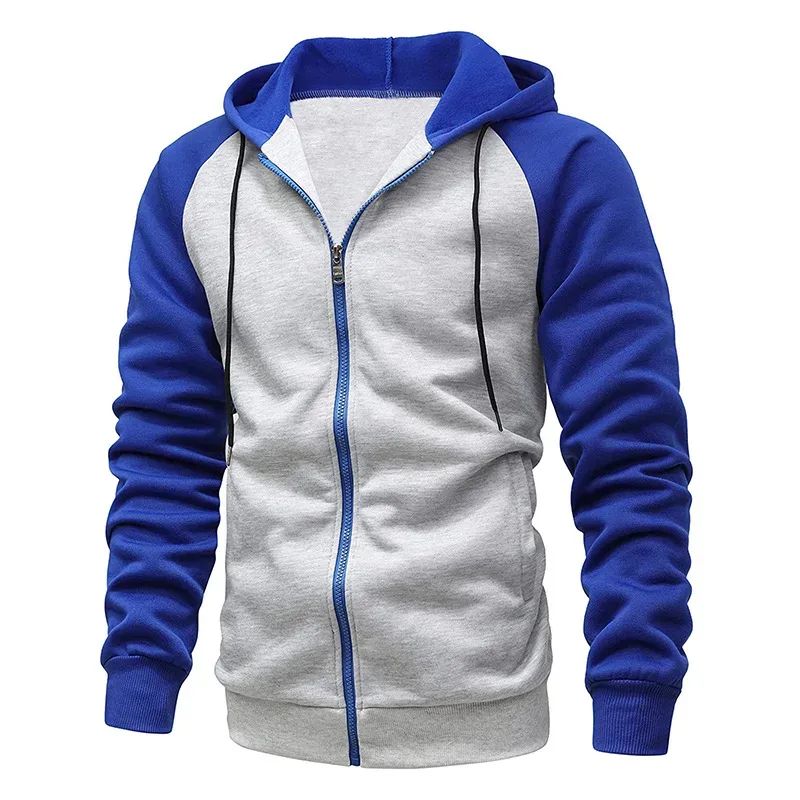 Men's Fleece Hoodies Long Sleeve Sweatshirts for Men Zipper Hooded Mens Fashion Color Blocking Sweatshirt Slim Fit Jacket Coat — image 2