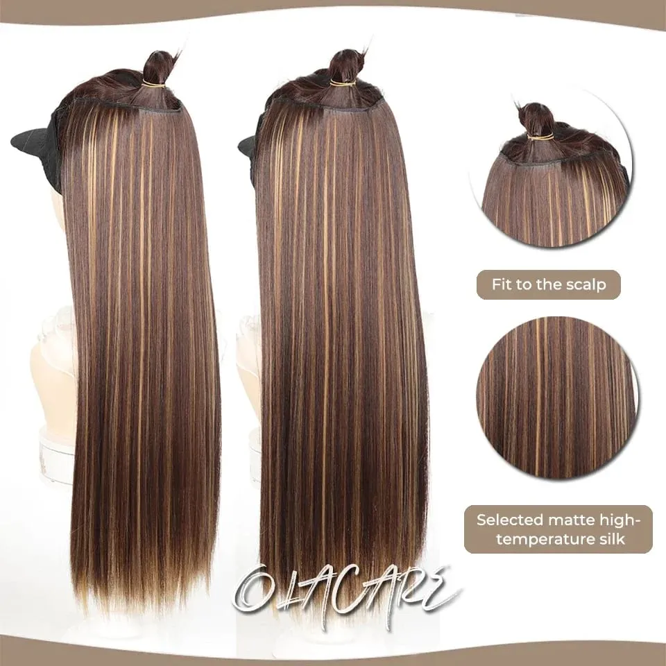 Synthetic Wig 5 Clip One Piece Invisible Hair Extensions Long Straight 24Inch Heat Resistant Hairpiece for Women