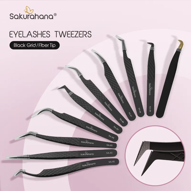 High-end Eyelash Tweezers Black Fiber Tip For Lash Extensions Mega Volume Mink Lashes Tool Straight Head Curved Tip — image 2