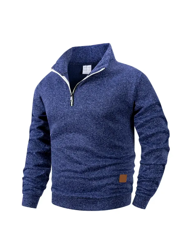 2Pcs Set Men 1/4 Zip Mock Neck Sweatshirt, Fleece Lined Pullover with Ribbed Cuffs Warm Casual Top for Fall Winter Daily Wear — image 5