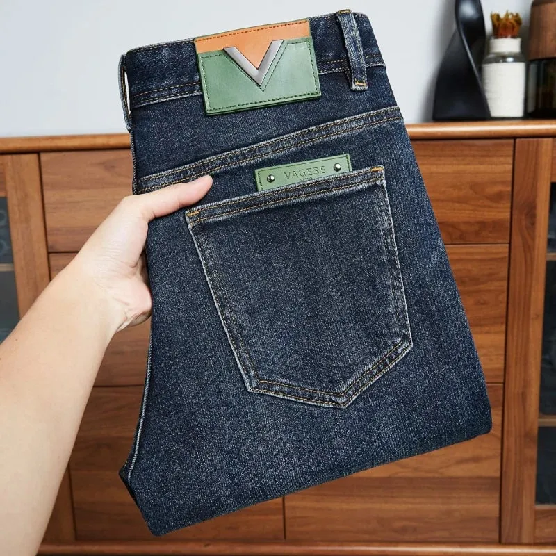 Light luxury high-end fashionable jeans for men in autumn 2025 thick and trendy casual slim fit elastic denim small leg pants — image 4