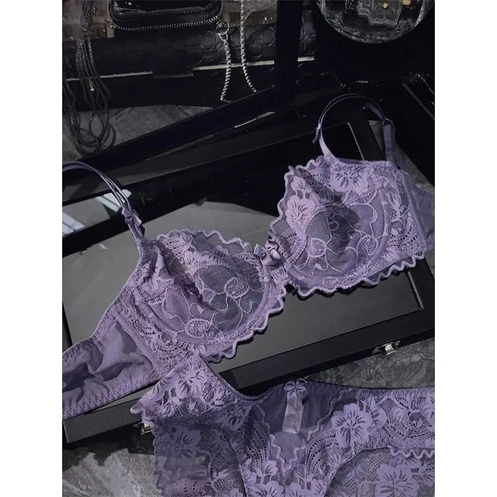 Minimal French Thin Perspective Lace Lingerie Set Underwire Beauty Back Large Bust Minimizer Side Shaping Anti Sagging Bra Set — image 3