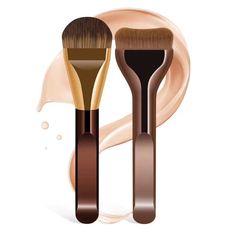 2pcs Foundation Makeup Brushes Set Ultra Thin Top Mask Brush For Liquid Cream Cosmetics Blending Beauty Tool Premium Gift — image 2