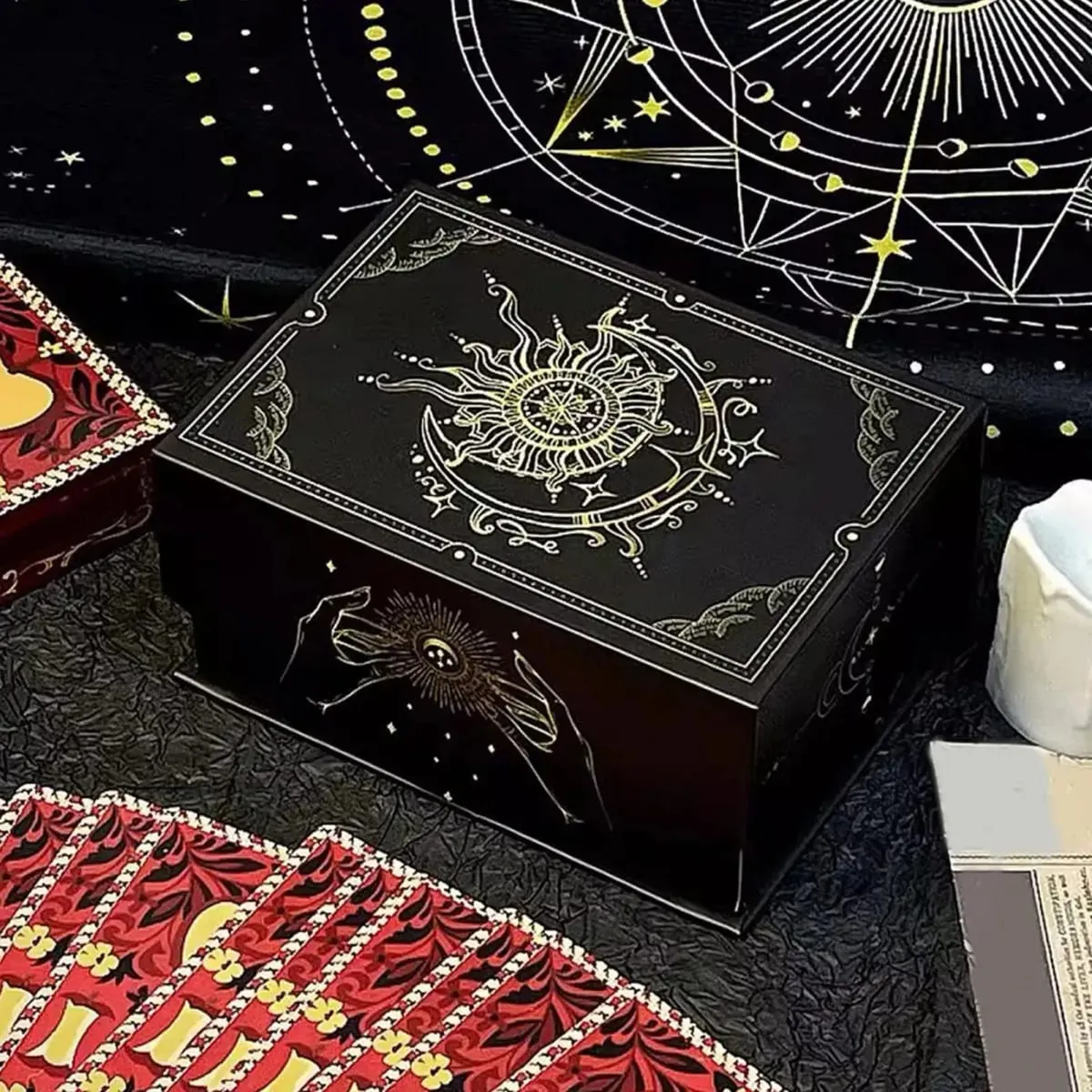 Magnetic Lid Tarot Card Box Portable Lightweight Storage Organizer for Oracle/Playing Cards Jewelry Keepsakes Home Display — image 3