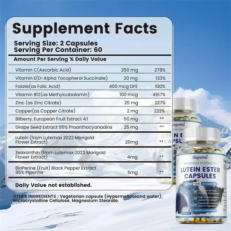 Lutein Ester Capsules - Support Eye Health Maintain Clear Vision Relieve Eye Fatigue Anti-oxidation Protect Against UV RaysS