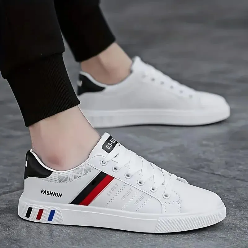 Men's Low-Top Lace-Up Sports Shoes Breathable Synthetic Material with Comfortable Fabric Lining Anti-Slip PVC Sole Striped Design Suitable for Casual and Outdoor Wear Daily Sneakers | Minimalist Style — image 7