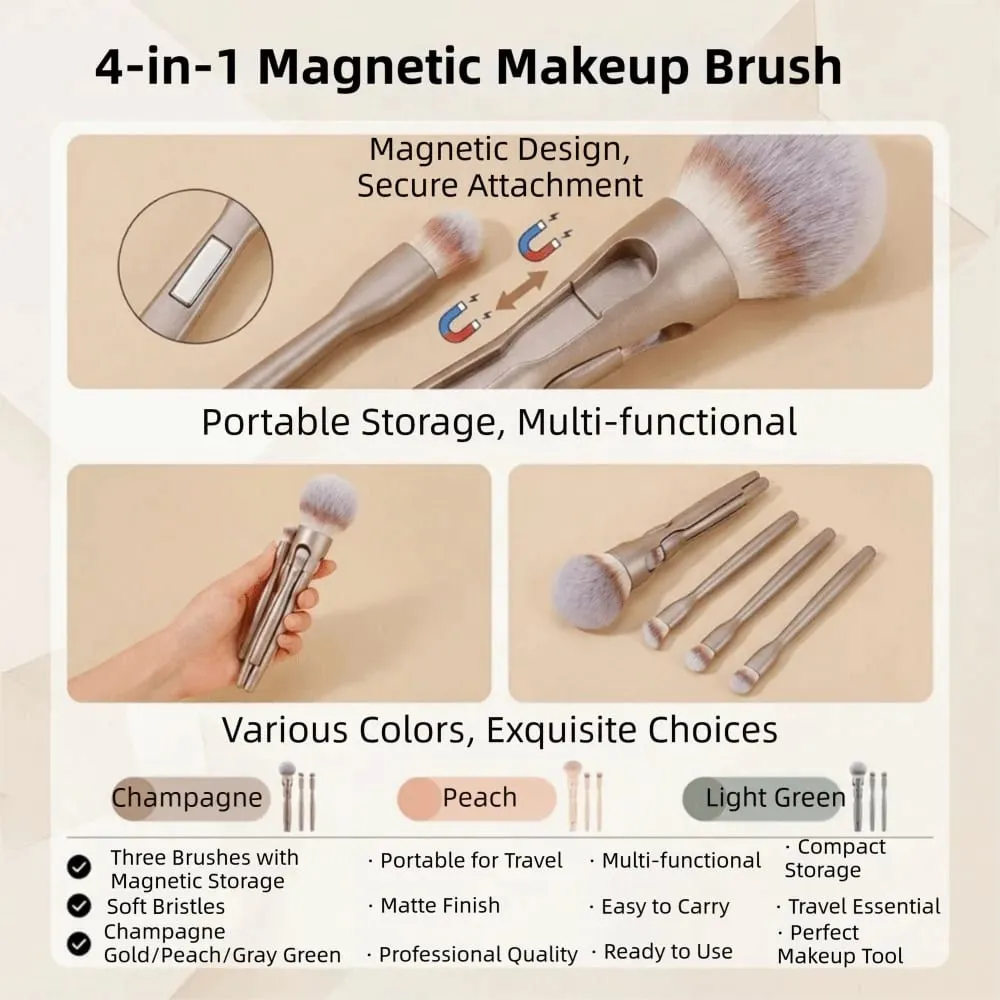 4Pcs 4 in-1 Makeup Brush Set Magnetic Suction Powder Blusher Brush Travel Makeup Brushes Soft Concealer Brush — image 4