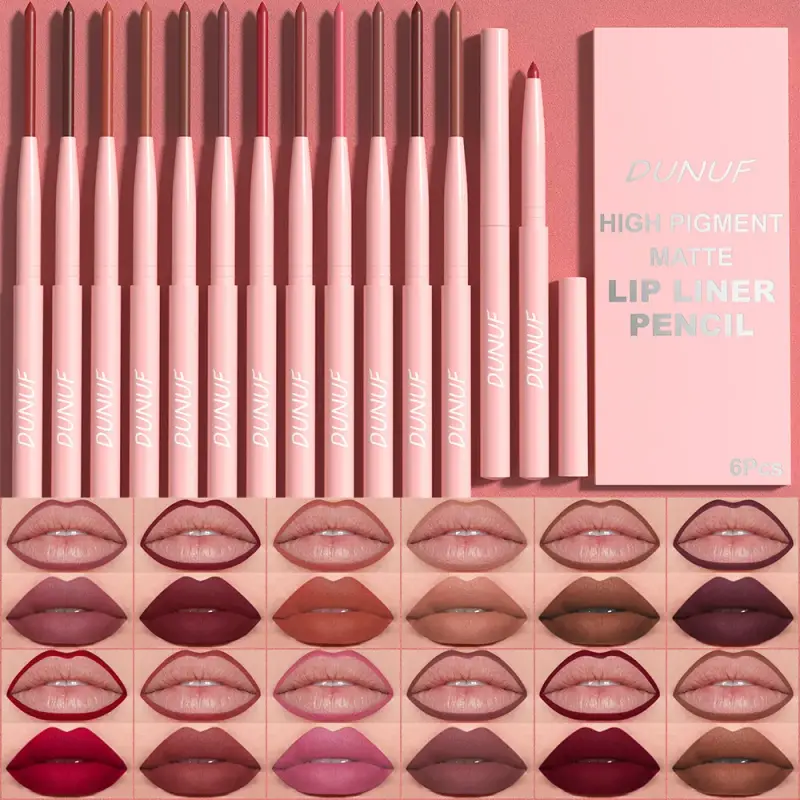 6pcs Matte Lip Liner Set Nude Brown Smooth Rose Red Pigmented Long Lasting Rotatable Lipstick Pencil Kit for Smooth Finish — image 2