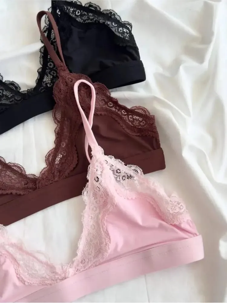 Solid Lace Thin Underwear Sets Women Slim Lift Comfortable Minimalist Without Steel Ring Bra Suit Sweet Y2K Sport Bras and Panty — image 4
