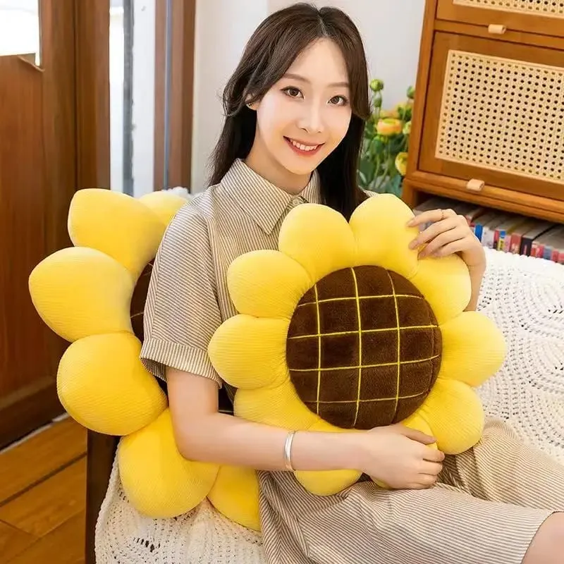 Kawaii Plush Stuffed Doll Cute Sunflower Cushion for Kids Birthday Gift Soft Toy for Sofa Car Window Seat Decorative Pillow — image 6