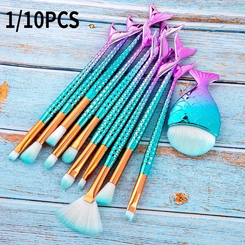 1/10Pcs Makeup Brushes Set -3D Mermaid Makeup Brush Eyeshadow Brushes Cosmetic Brushes Eyeshadow Eyeliner Blush Concealer