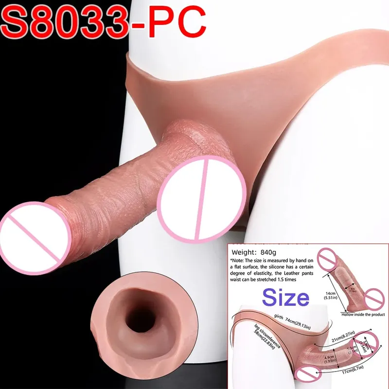 Gode ​​Long et creux à sangle pour homme, pénis Ultra réaliste, manches longues, pantalon, couverture de coq masculin, jouets sexuels