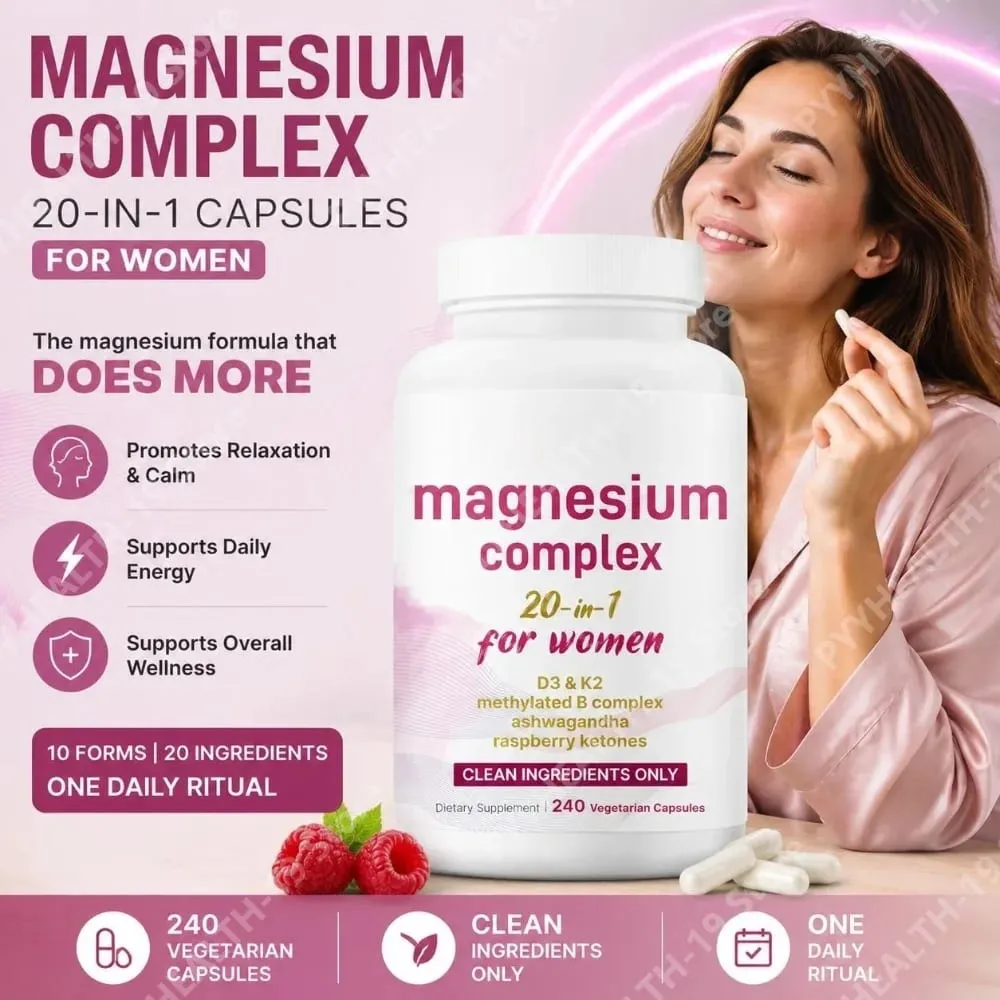 Magnesium Complex for Women Capsules with D3 K2 B12 Biotin & Ashwagandha for Energy Calm & Wellness Support 240 Capsules — image 1