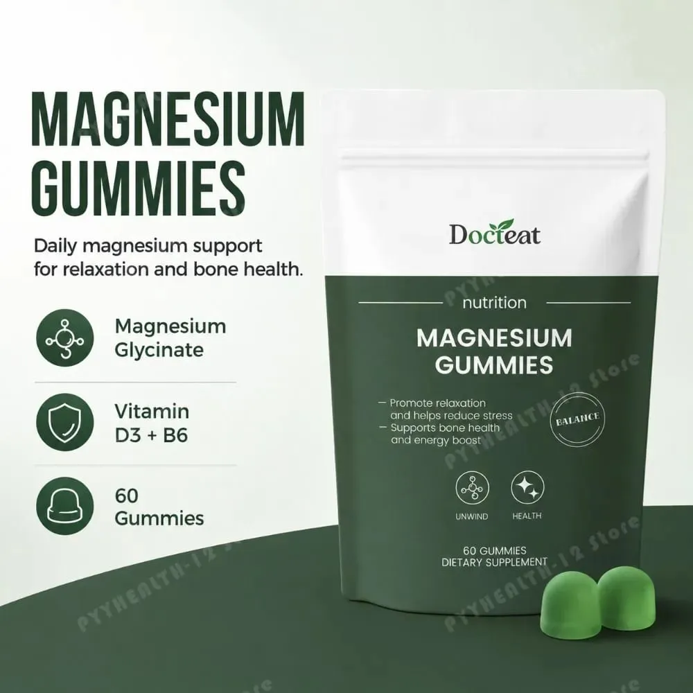 Docteat Magnesium Glycinate Gummies 500mg for Sleep & Stress Relief Bone Health with Vitamin D3 Calcium Citrate & B6 60 Count — image 2