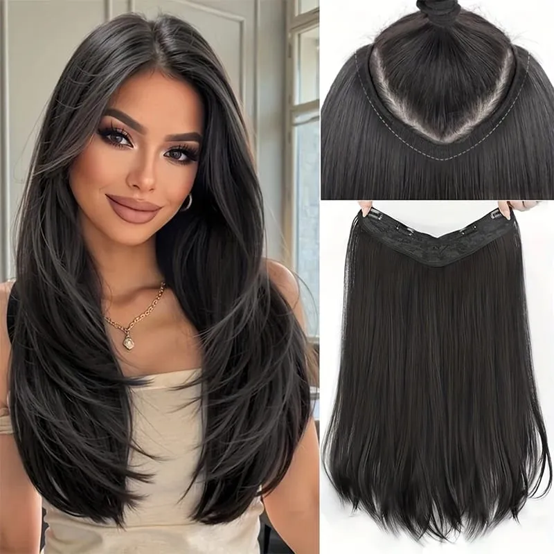 24'' Clip in Hair Extensions Long Straight Clip Hair Piece Extensions for Women Synthetic Natural Straight Hairpieces Extension