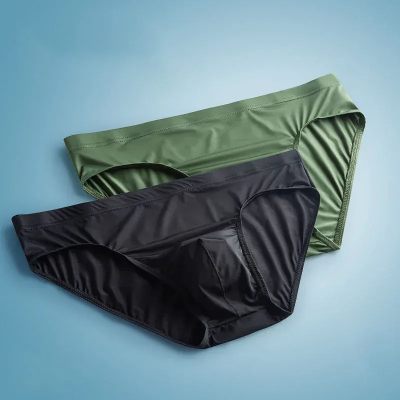 2pcs Ice Silk Men Bulge Pouch Briefs Silk Smooth Nylon Underwear Low Waist U Convex Male Panties Europe Size M-XXL — image 12