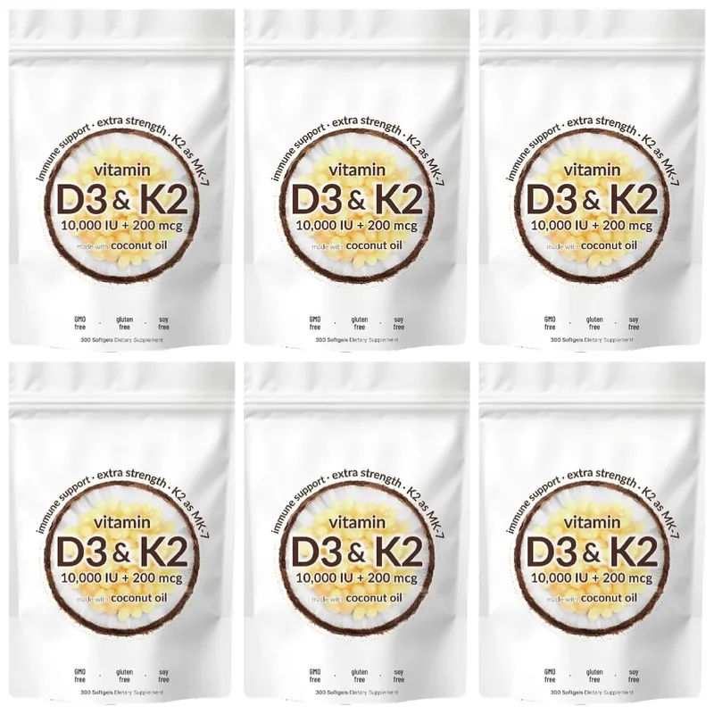 Vitamin D3 K2 Softgels with MK-7 10000 IU Vitamin D3 200mcg K2 Soy Free Gluten Free Daily Nutrition Supplement 300 Softgels — image 12