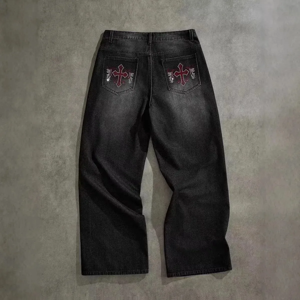 High Street Retro Washed Old Jeans Men's Trendy Brand Loose Straight Teen Wide-leg Floor-mopping Trousers — image 2