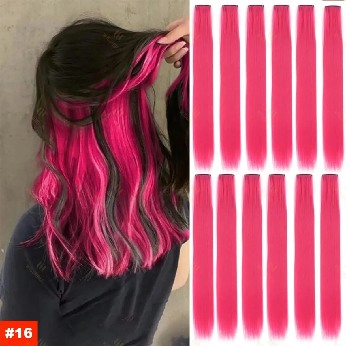 2026 Colored Highlight Hair Extensions 22 Inch Synthetic Rainbow Long Straight Hairpieces Purple Pink Blue for Women Girls Kids — image 14