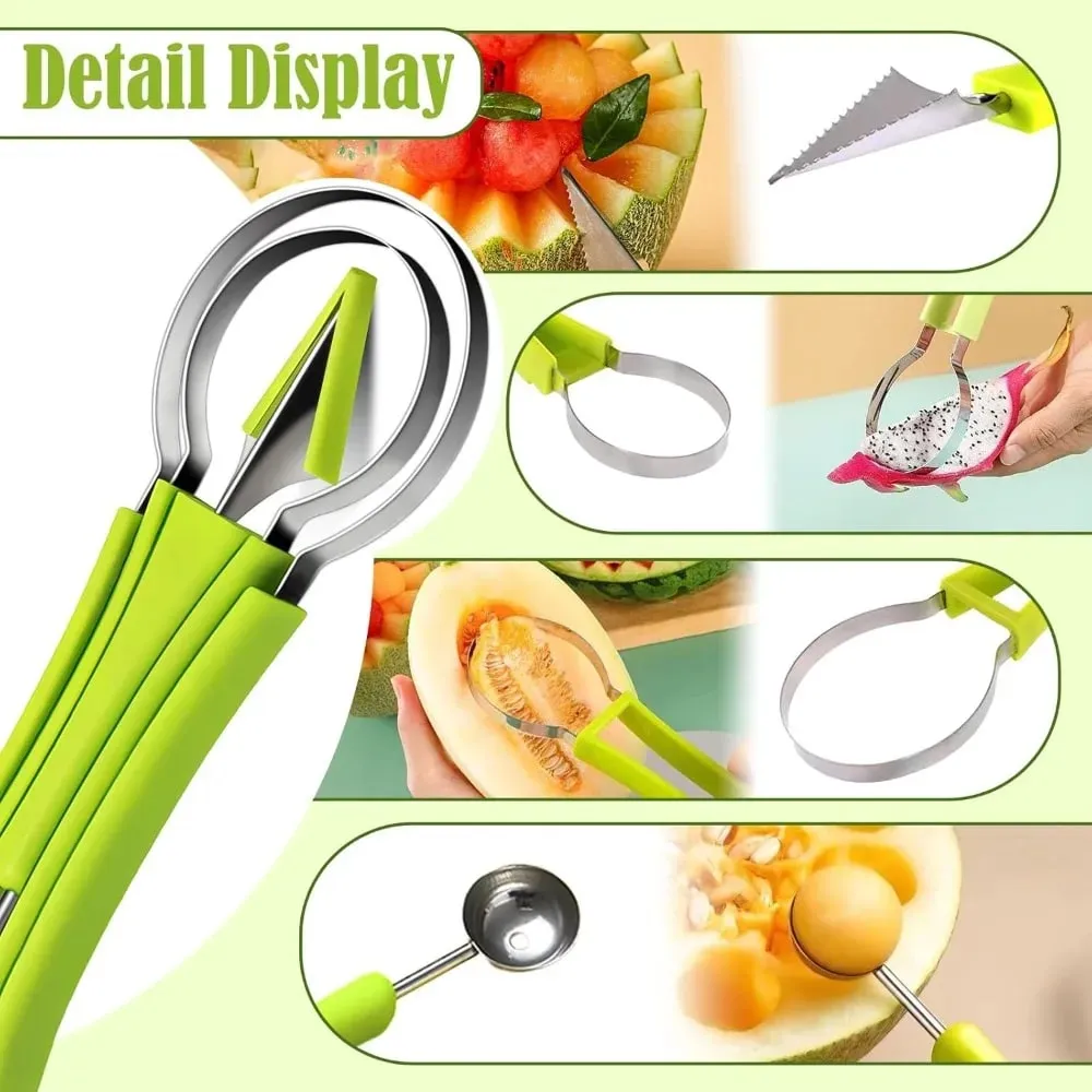 Melon Baller Scoop Set 4 In1 Fruit Cutters Shapes Watermelon Scooper Fruit Scooper and Baller Stainless Steel Fruit Carving Tool — image 3