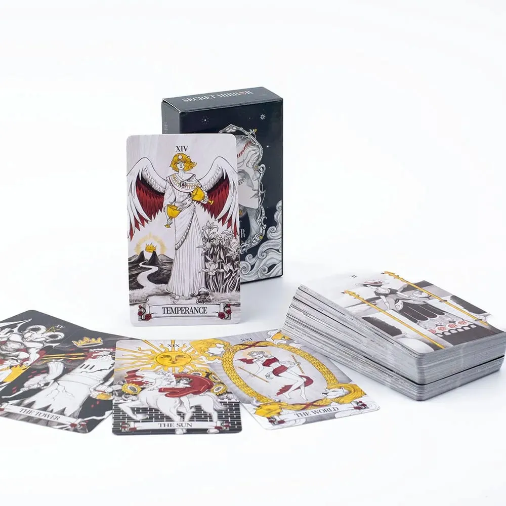 Secret Mirror Tarot Cards 10.3*6Cm Feminine Art Tarot In Rich Symbolism with Monochrome Realm:Black White Red Gold — image 2