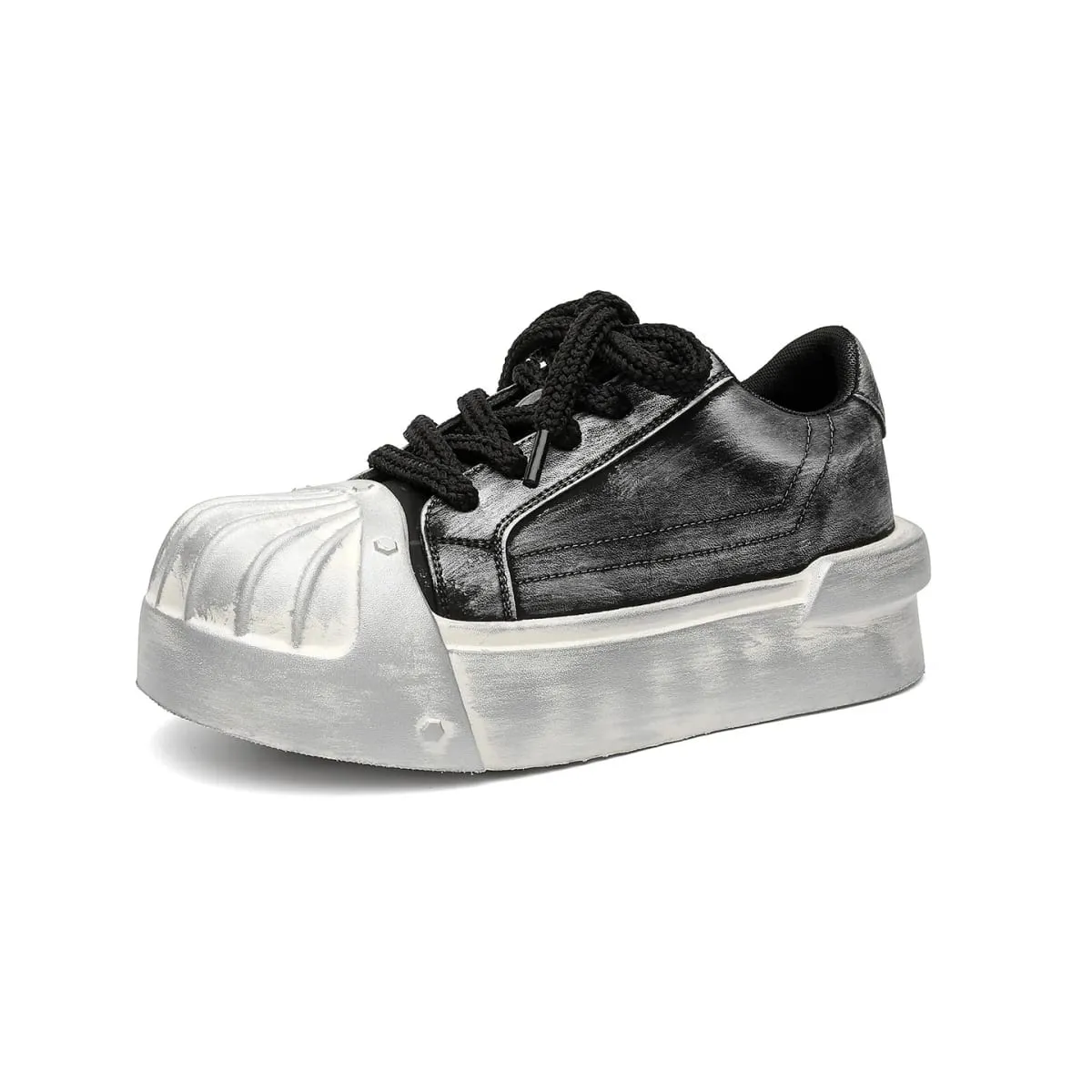 Women Men Sneakers Low-top Shell-head PU Leather Thick-soled Heightening Unisex Leisure Trendy Retro Shoes Men Chunky Trainers