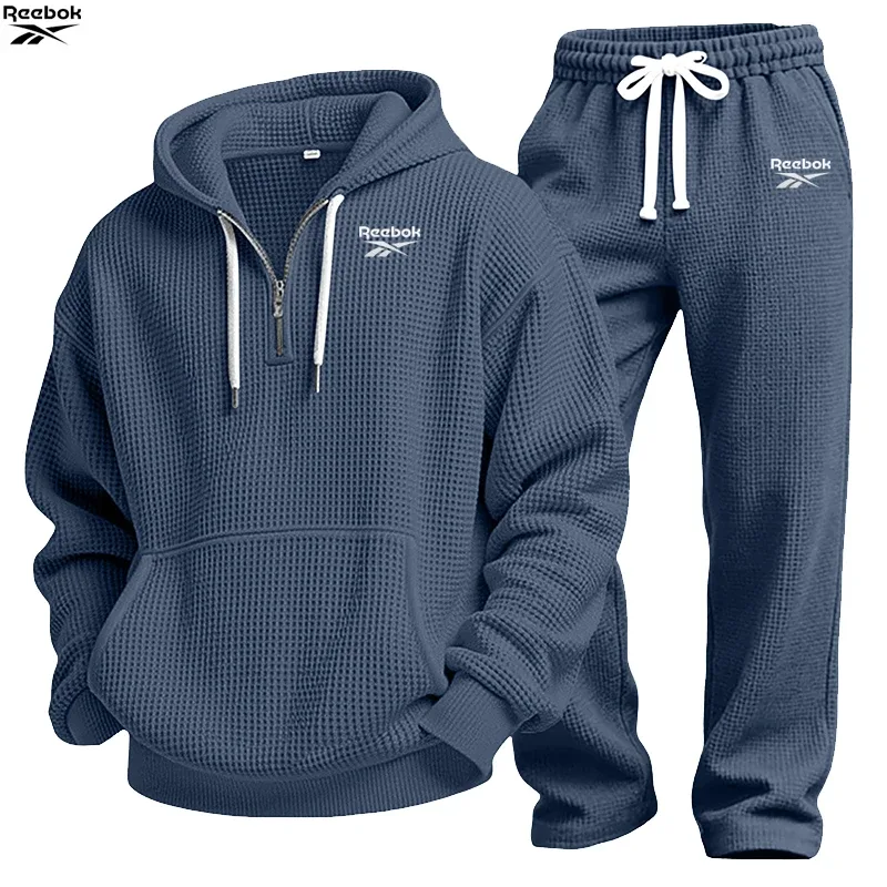 2026 Reebok Brand Spring-Autumn Men's Hooded Sweatshirt Set - Retro Solid Color Loose Fit Street Style Half-Zip Hooded Shirt - C — image 12