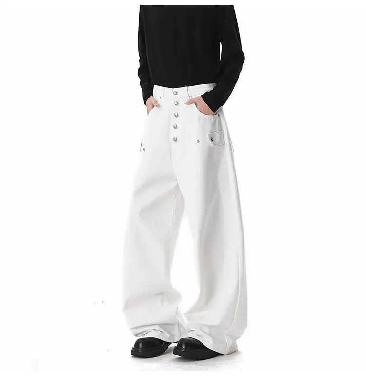 Loose Denim Pants for Men 2026 New Button Decoration Personalized Design Baggy Jeans Men Comfortable Fit Casual Trousers — image 9