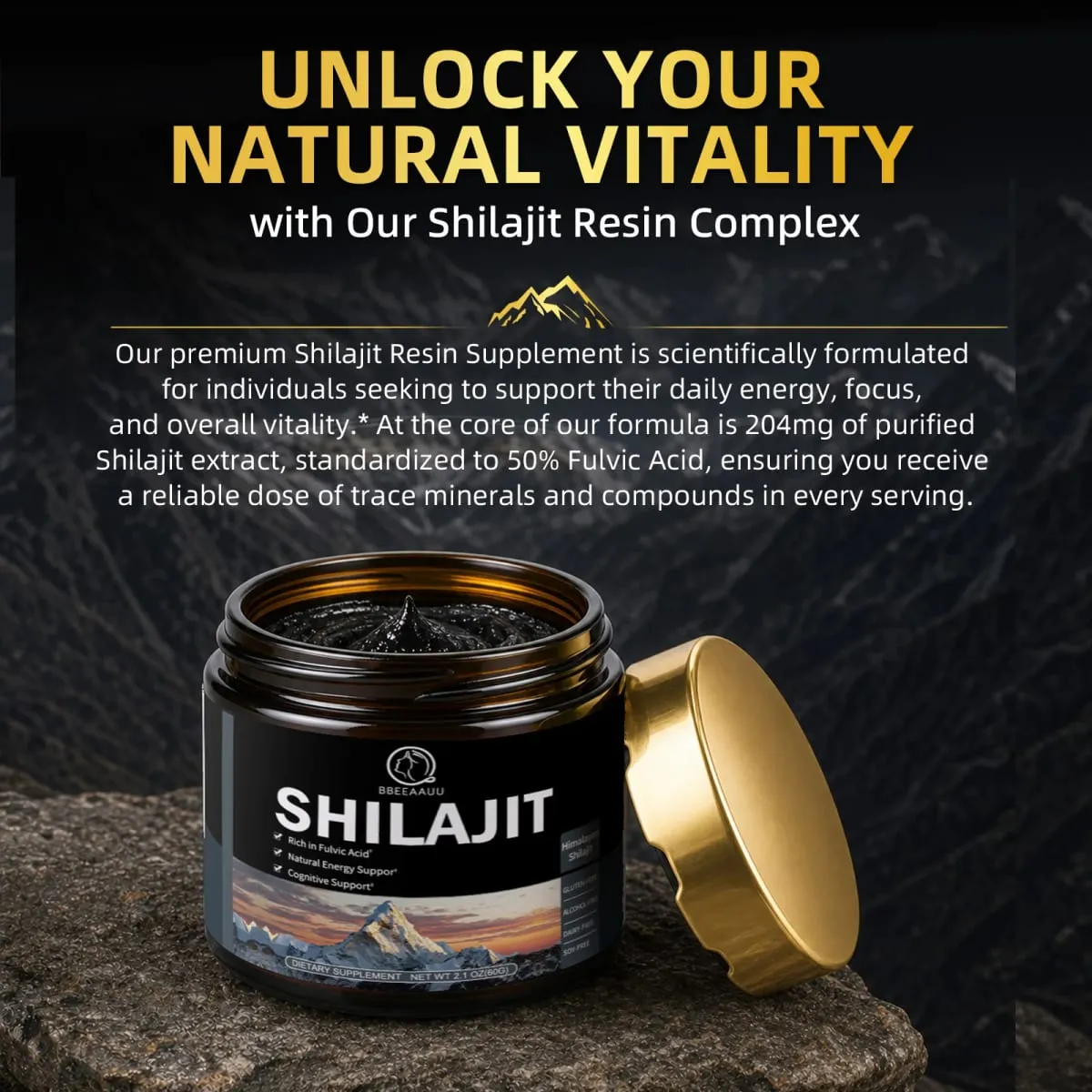 204MG Asli Shilajit Resin Minuman Asli Tambahan Mineral untuk Kesihatan Imun Metabolisme Keseluruhan Kesihatan Fizikal — image 2