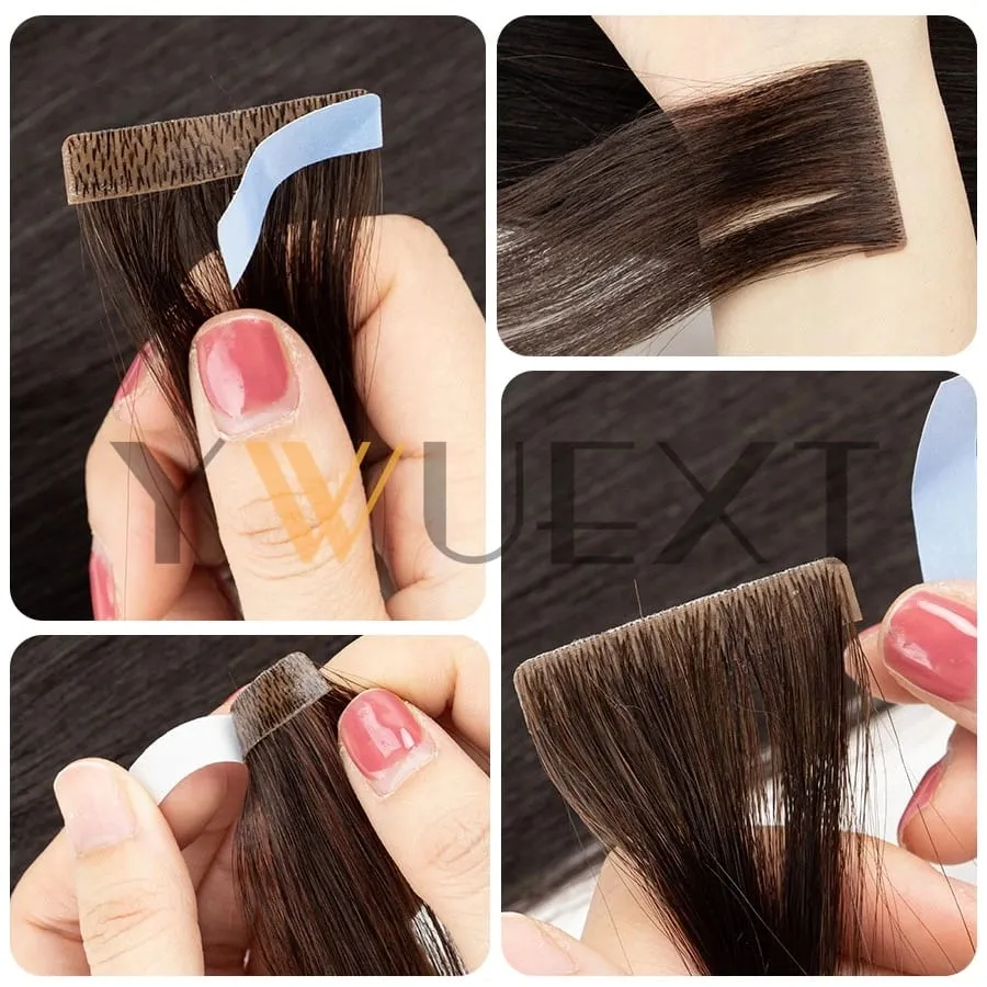 Invisible PU Skin Weft Hair Extensions Natural Straight Machine Remy Seamless Adhesive Tape In Human Hair 10pcs/pack — image 4