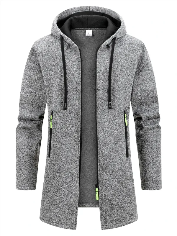 Men's Retro Zipper Jacket Mid Length Windbreaker Spring Autumn Winter Fleece Warm Jackets Fashion Casual Patchwork Yarn Coat — image 5