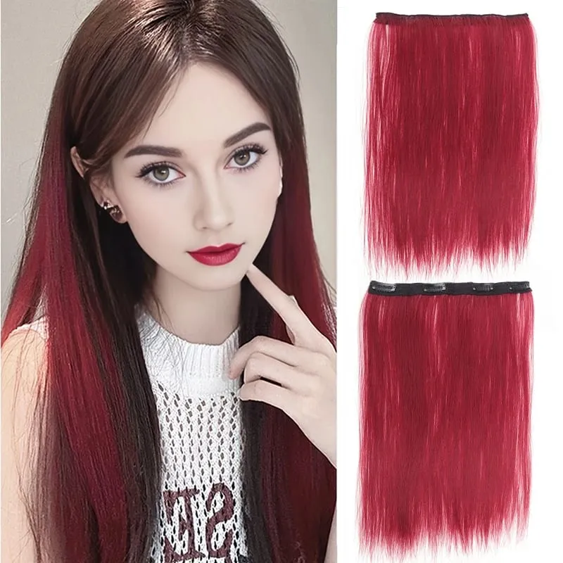 One piece hanging ear dyed synthetic wig piece for women highlighted color hair extensions — image 21
