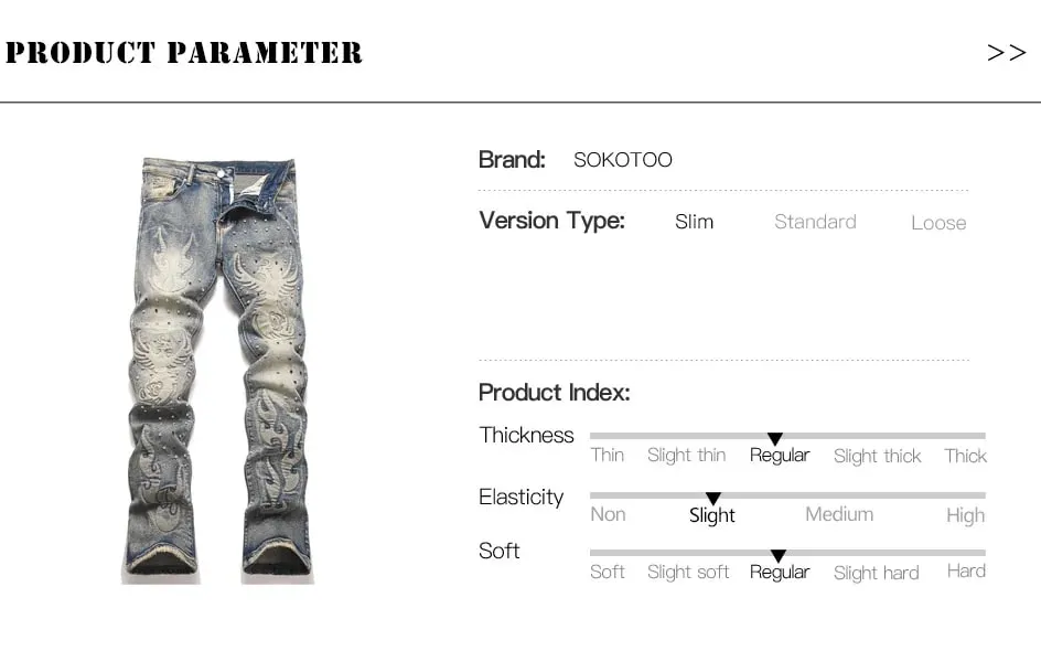 Men's Vintage Bootcut Denim Jeans Streetwear Embossed Totem Pattern Pants Retro Blue Stretch Spandex Slim Flared Trousers — image 7