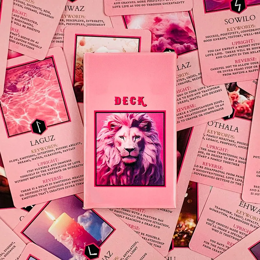 Pink Oracle Cards For Relationship Guidance & Divination - Elder Futhark Rune Meanings Perfect For Collector & Gift Giving — image 1