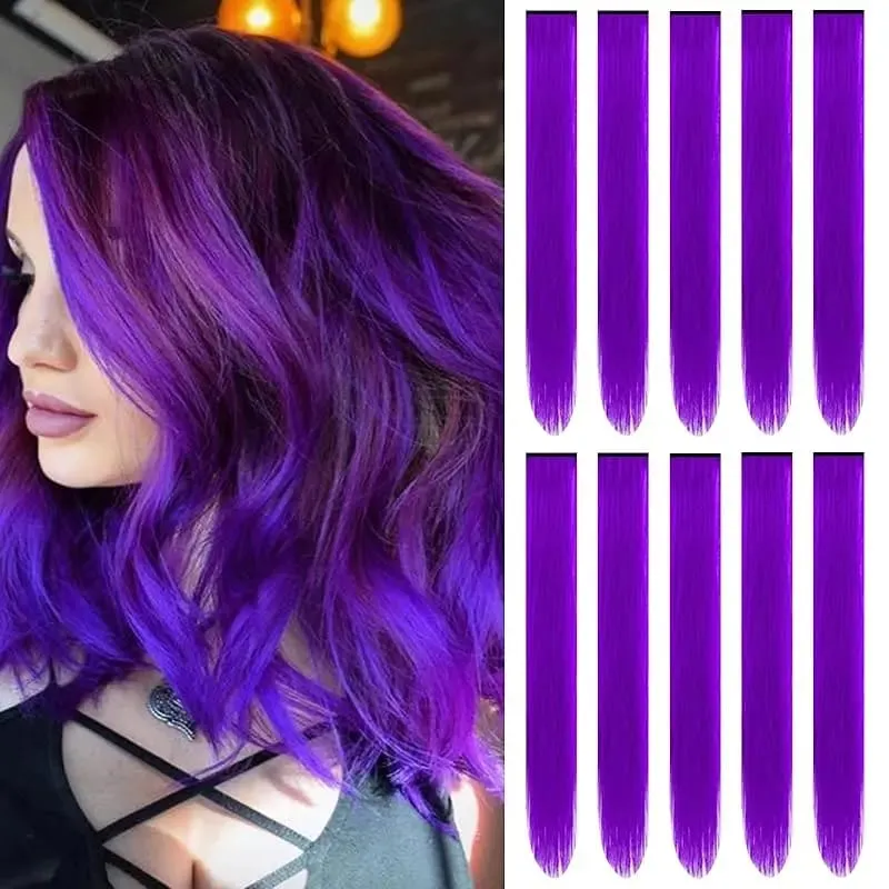 1 5 11 Pcs/lot Clip in Hair Extensions Multi-Colors Highlights Synthetic Hair 22 inch Rainbow Hairpieces for Girls Women 2030 — image 9