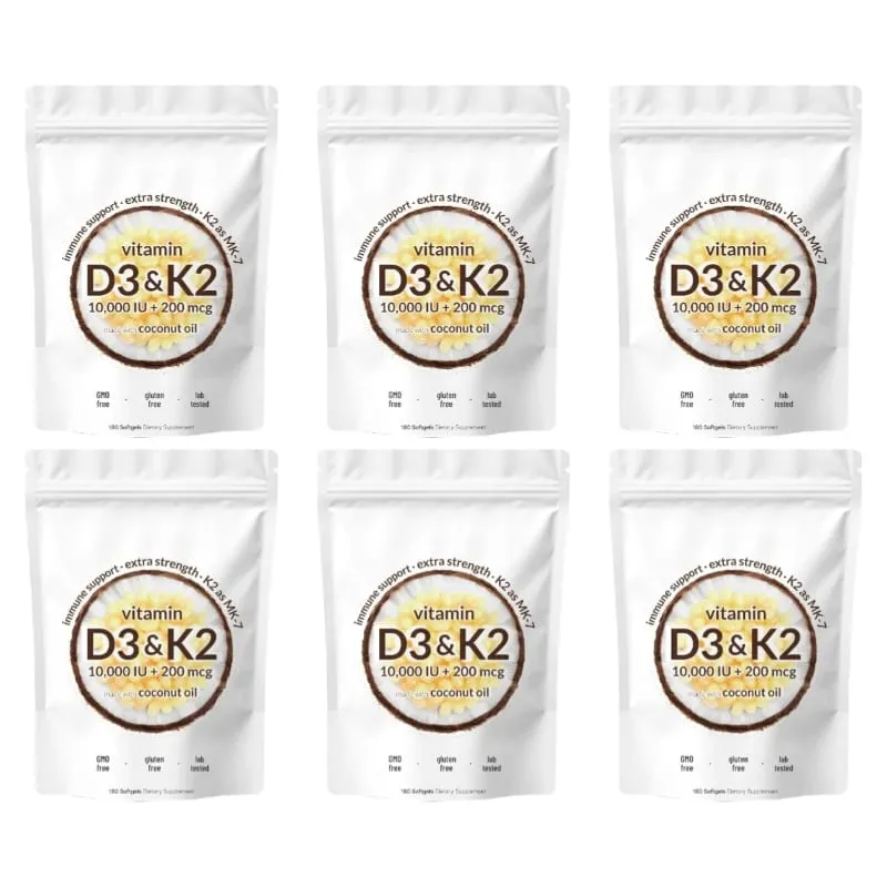 Vitamin D3 K2 Softgels with MK-7 and Coconut Oil 10 000 IU + 200 Mcg Adult Bone and Immune Wellness Support 180 Mini Softgels — image 12
