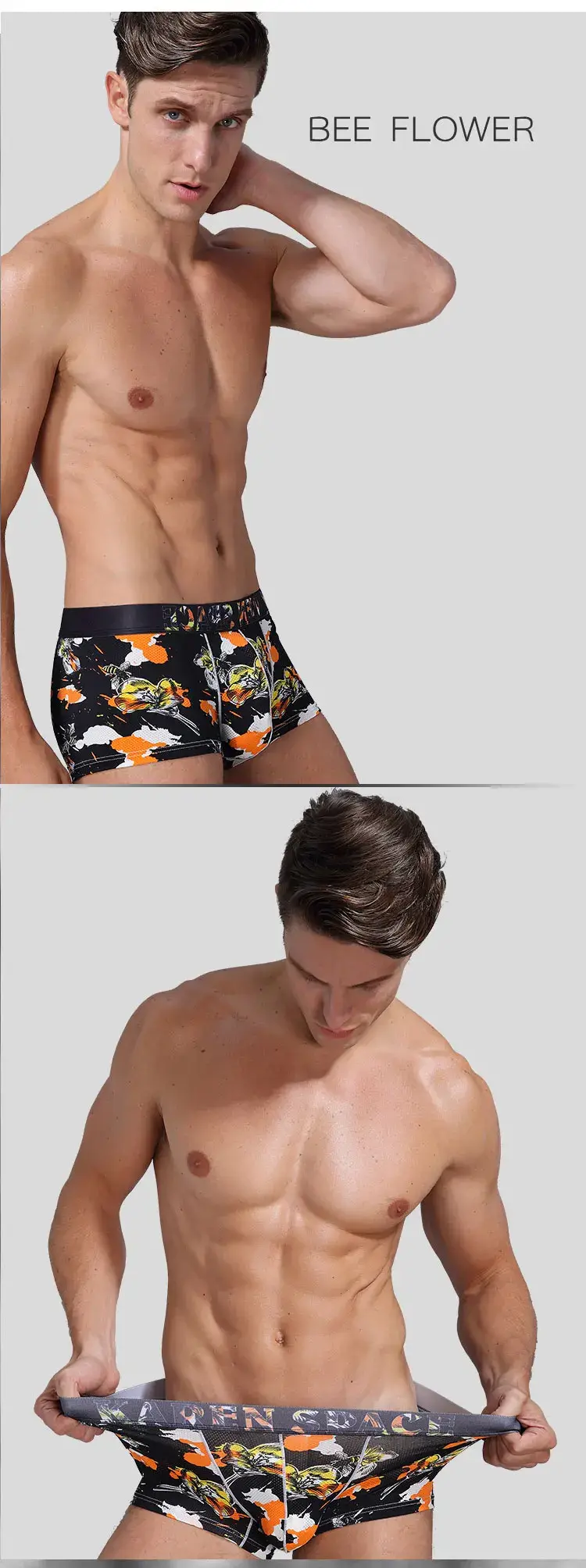 Men's Breathable Ice Silk Printed Boxer Briefs Underwear Fashionable Male Panties Comfortable Calzoncillo Hombre