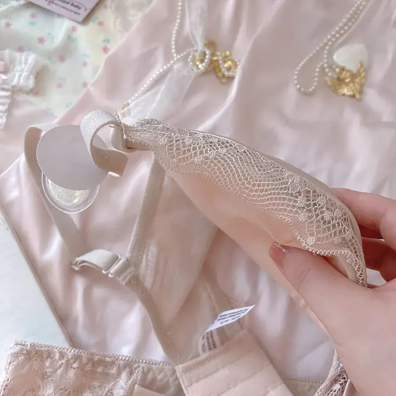 粉紅公主加厚小胸大內褲女聚攏莫代爾乳膠內衣內褲套裝蝴蝶結無鋼圈胸罩套裝 — image 3
