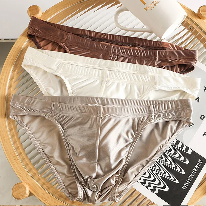 Luxury Satin-like Men Underwear Ice Silk Thin Smooth Briefs Sexy Breathable Underpants U Bulge Pouch Quick Drying Panties Cuecas — image 2