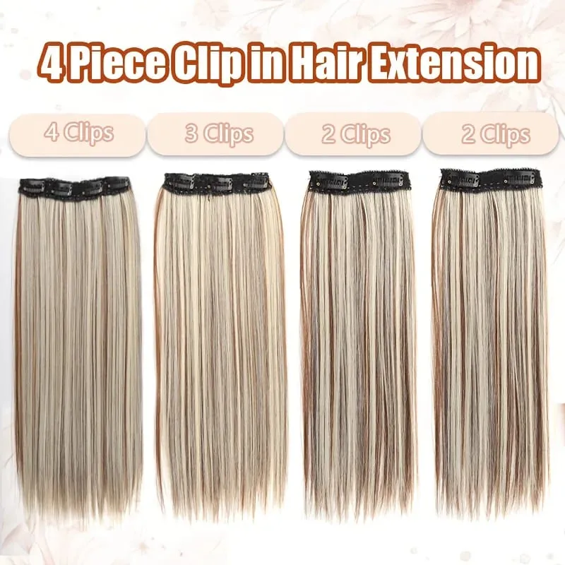 Straight Bob Clip In Hair Extensions Synthetic Highlight Clip On Hairpieces Thin Straight For Women Short Bob Daily Hairstyle